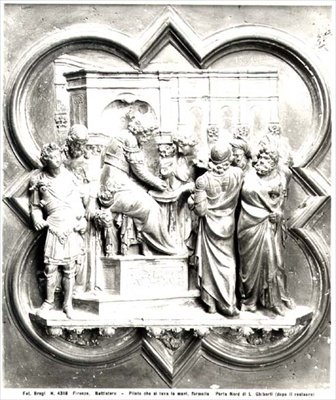 Pontius Pilatus tvättar sina händer, relief från dopdörrarna, c.1403 (förgylld brons) (s/v foto) av Lorenzo Ghiberti