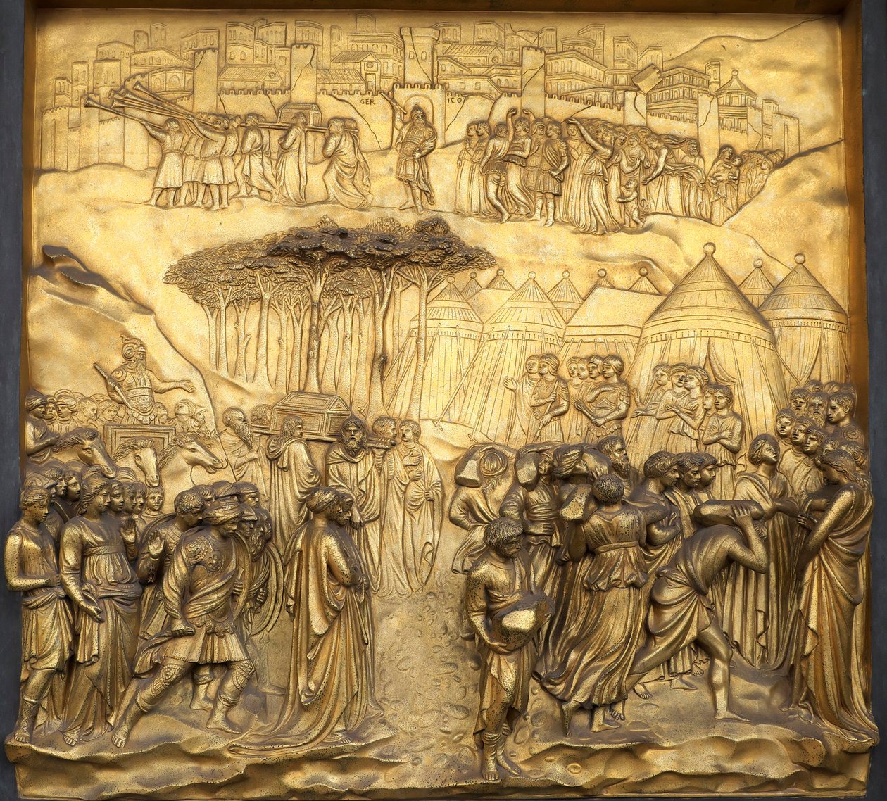 Relief Jerikos undergång, Paradisets port i San Giovannis baptisteri,..., 2015 (foto) av Lorenzo Ghiberti
