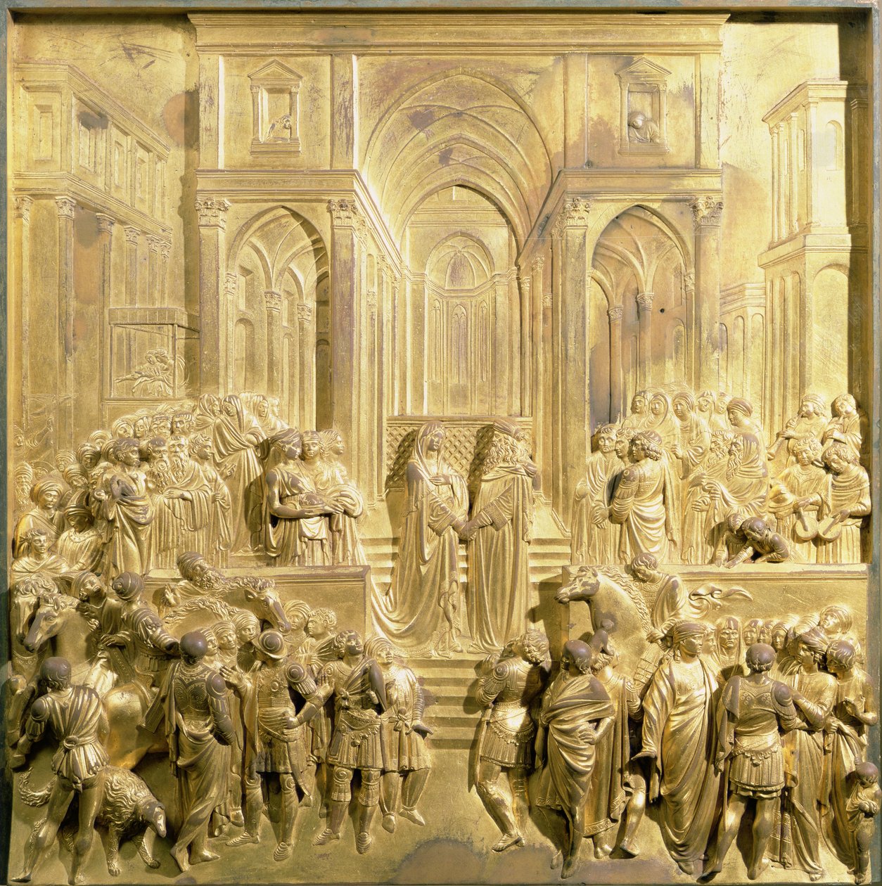 Mötet mellan kung Salomo och drottningen av Saba, originalpanel från Baptisteriets östra dörrar av Lorenzo Ghiberti