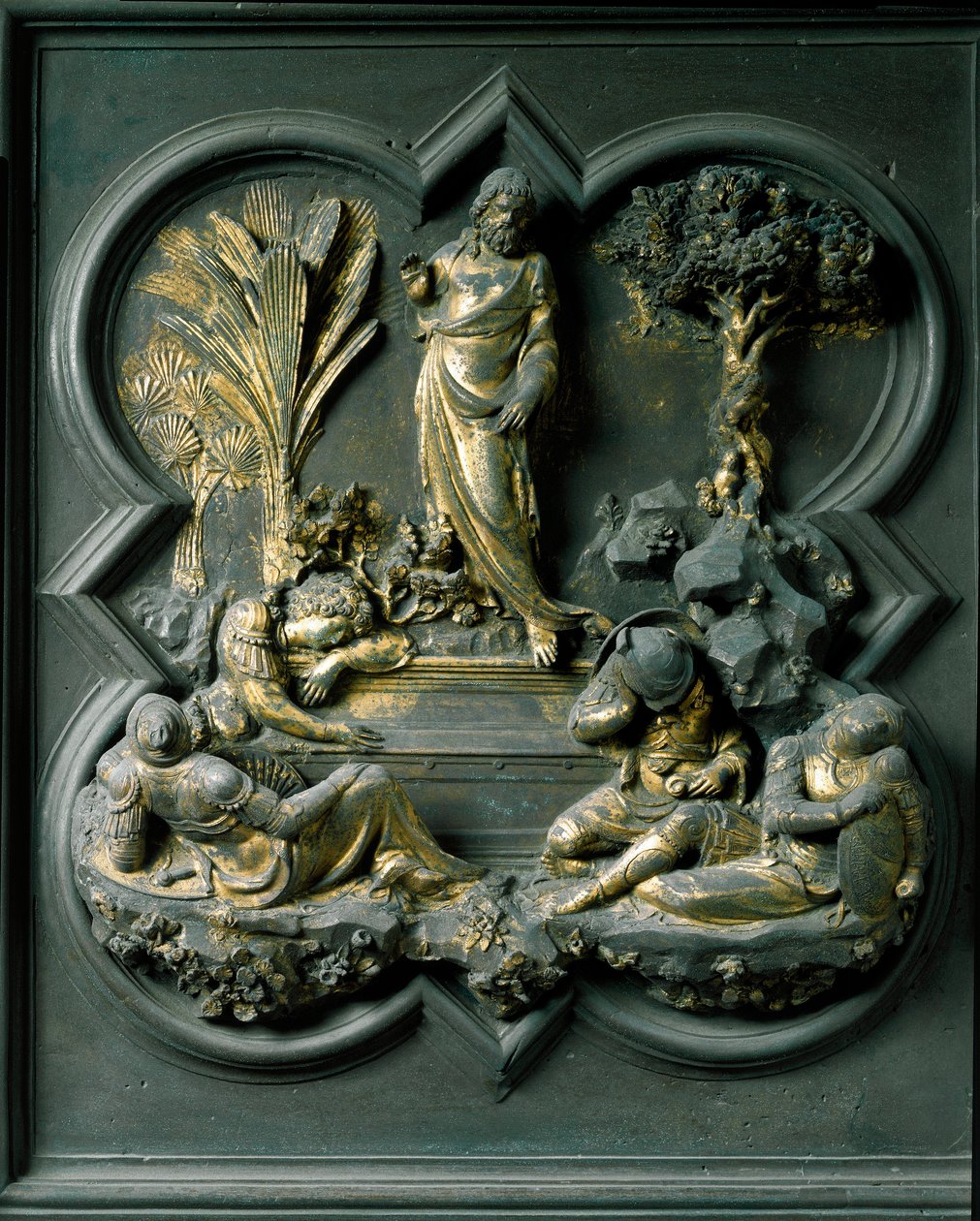 Kristi uppståndelse, nittonde panelen av norra dörrarna till dopkapellet i San Giovanni av Lorenzo Ghiberti