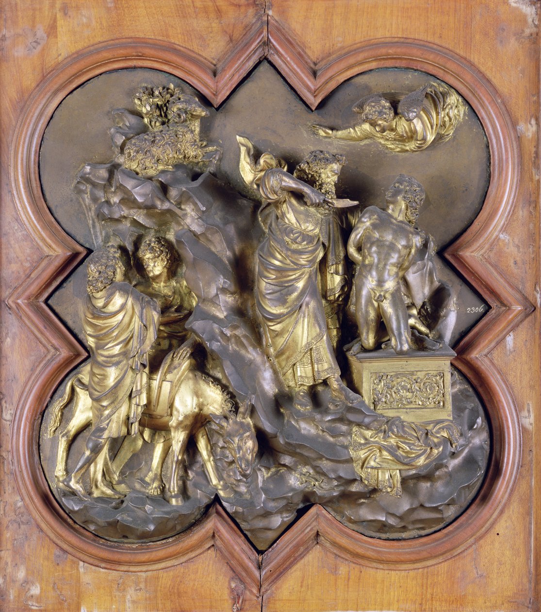 The Sacrifice of Isaac, bronstävlingsrelief för dopdörrarna, Florens, 1401 (brons) av Lorenzo Ghiberti