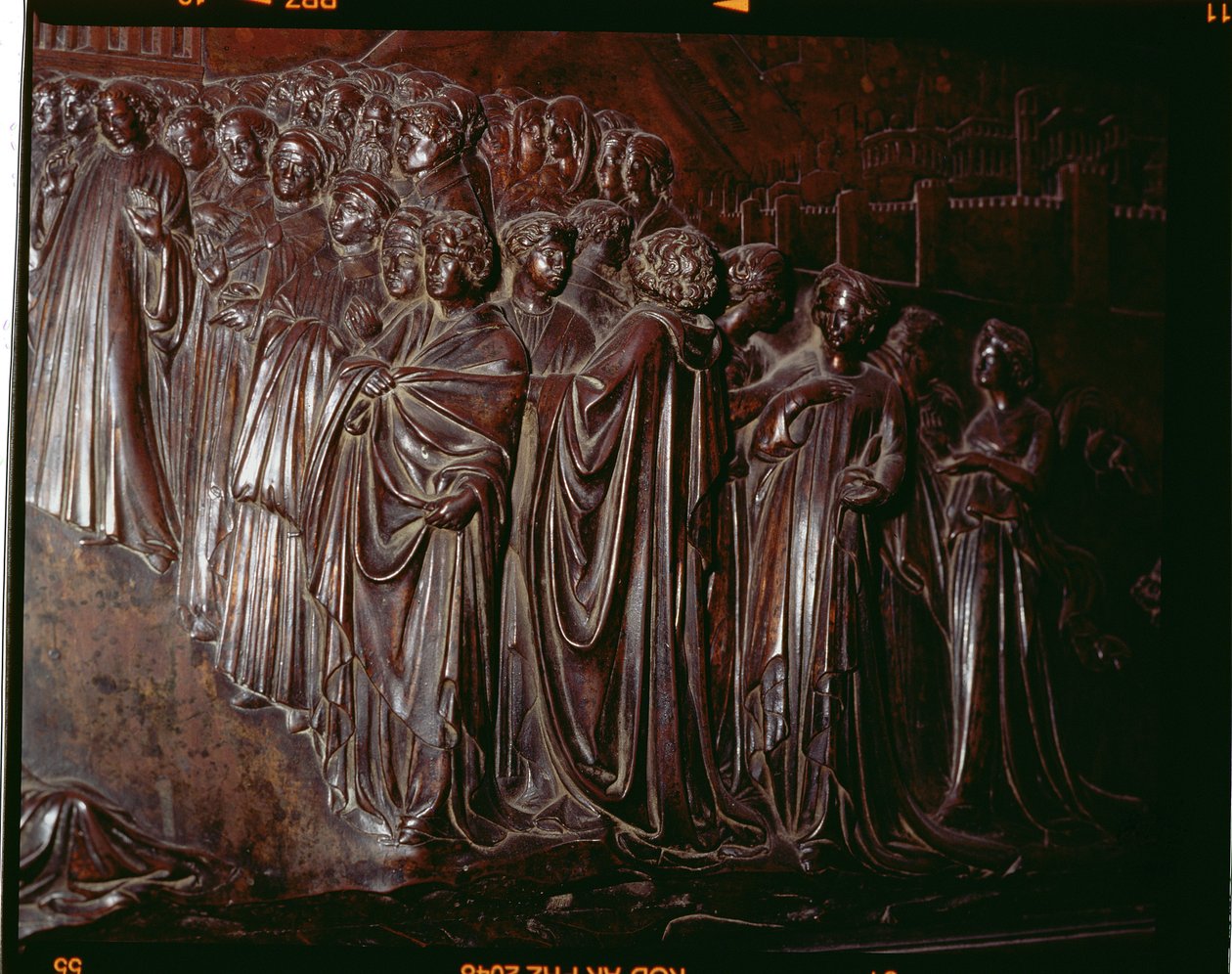 The Shrine of St. Zenobius, detalj av folkmassan, 1432-5 bronsdetalj av 97641 av Lorenzo Ghiberti