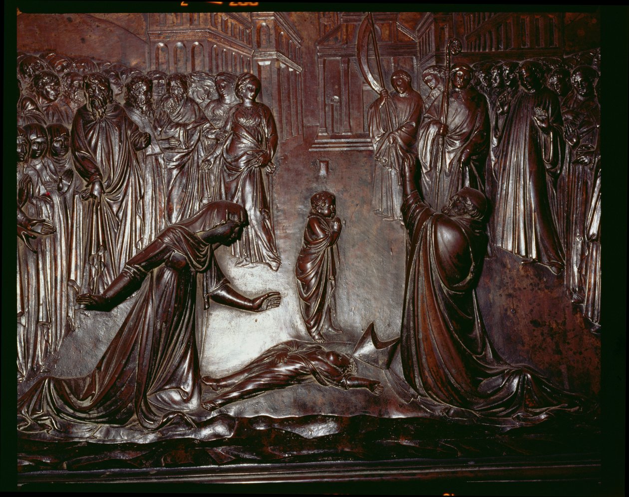 The Shrine of St. Zenobius, detalj av det döda barnet, c.1432-42 bronsdetalj av 97641 av Lorenzo Ghiberti