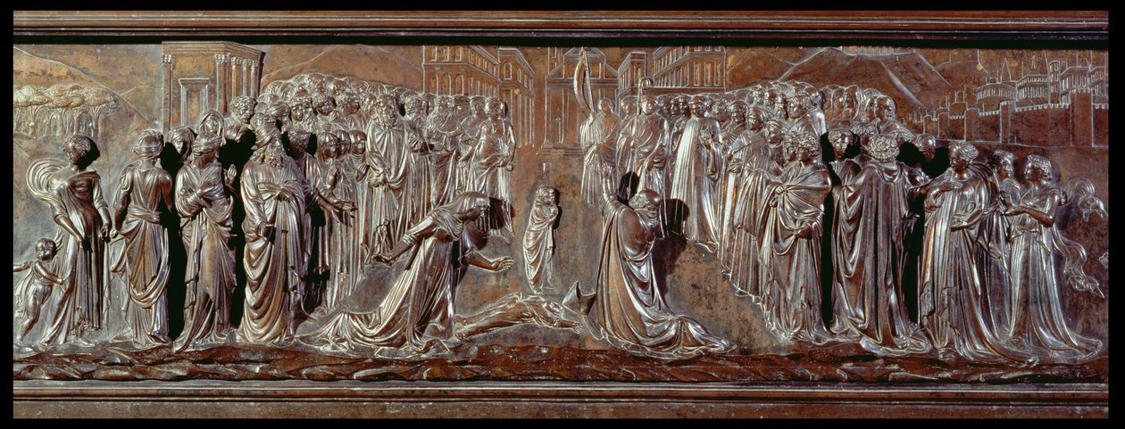 The Shrine of St. Zenobius, detalj av reliefen, c.1432-42 bronsdetalj av 97641 av Lorenzo Ghiberti