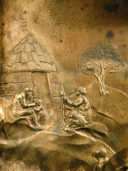 Berättelsen om Kain och Abel, detalj från originalpanelen från Baptisteriets östra dörrar av Lorenzo Ghiberti