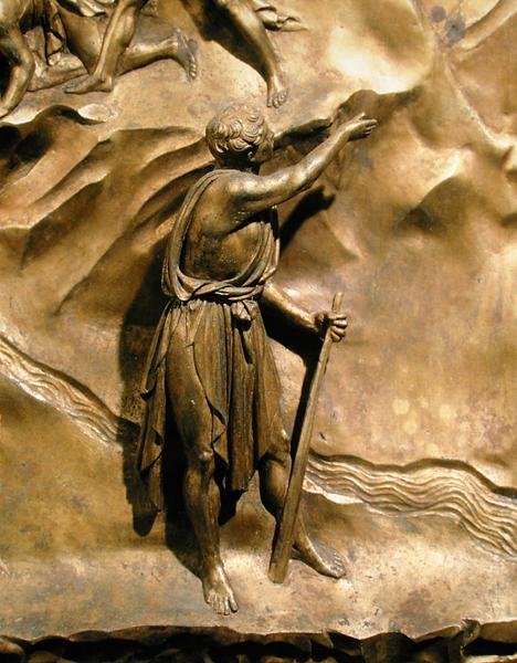 Berättelsen om Kain och Abel, detalj av Kain, originalpanel från Baptisteriets östra dörrar av Lorenzo Ghiberti