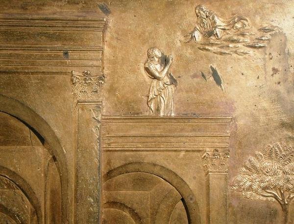 Berättelsen om Jakob och Esau, detalj från den ursprungliga panelen från dopkapellets östra dörrar. av Lorenzo Ghiberti