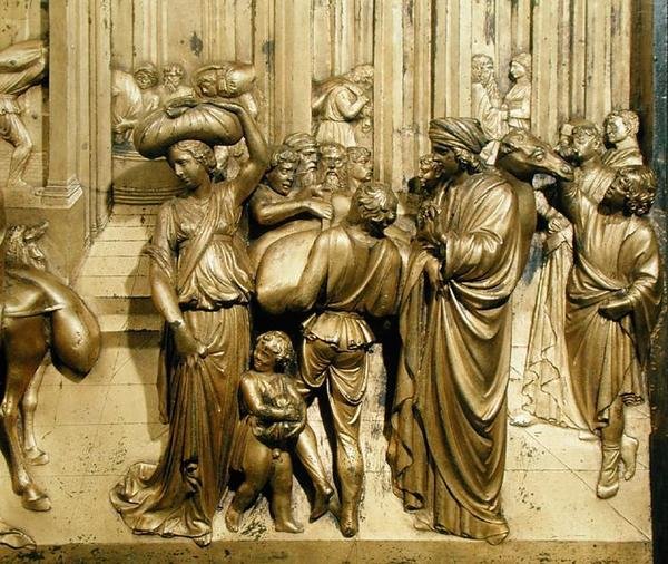 The Story of Joseph, detalj från originalpanelen från Baptisteriets östra dörrar av Lorenzo Ghiberti