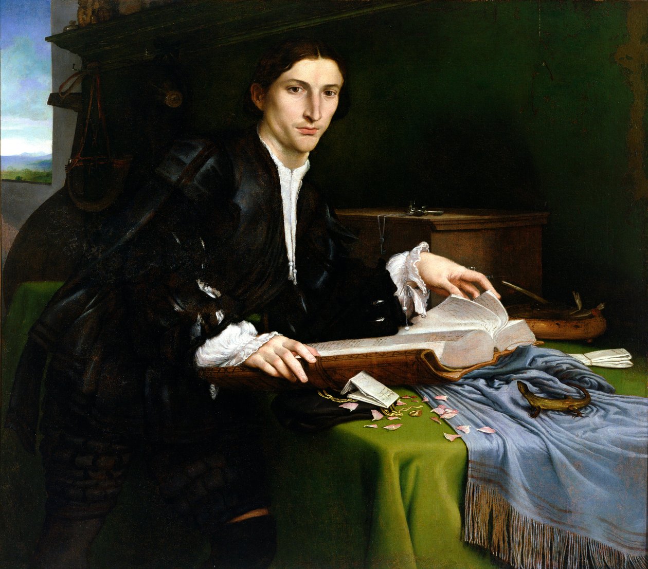 Adelsman, i sin ateljé (efter restaurering) av Lorenzo Lotto