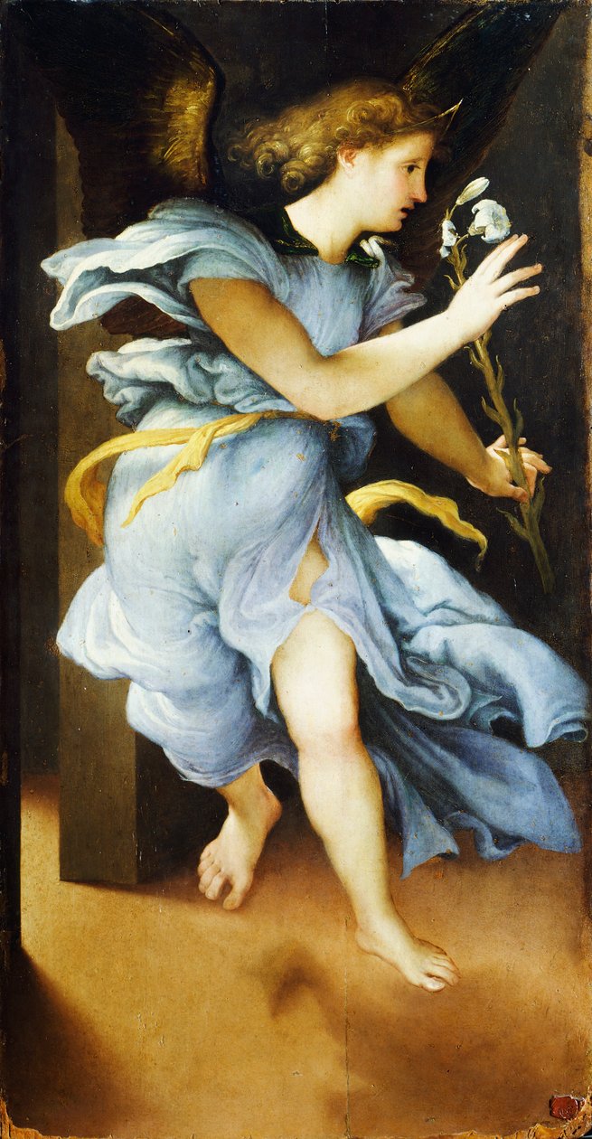 Tillkännagivande ängel, ca 1525, av Lorenzo Lotto (1480 ca-1556), olja på panel, 82x42 cm av Lorenzo Lotto
