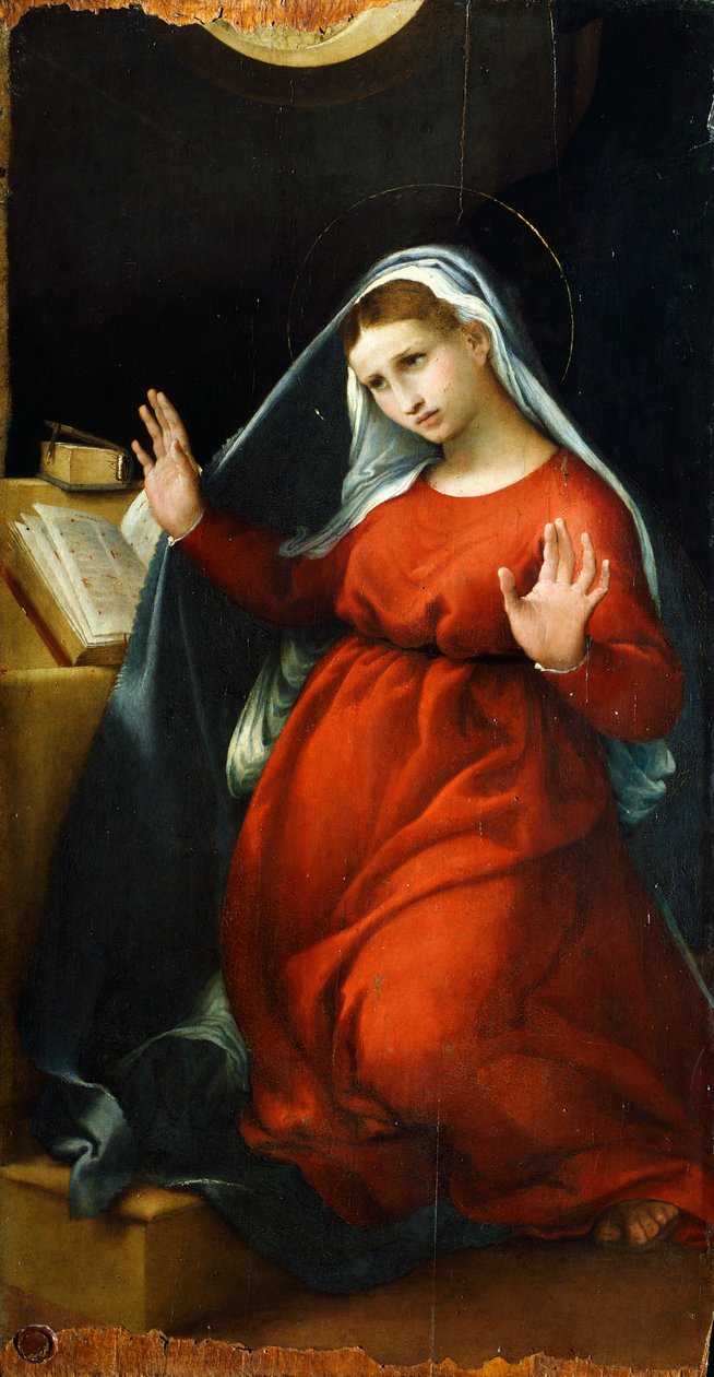 Annunciation to the Virgin, ca 1525, av Lorenzo Lotto (1480 ca- 1556), olja på panel, 82,5x42 cm av Lorenzo Lotto
