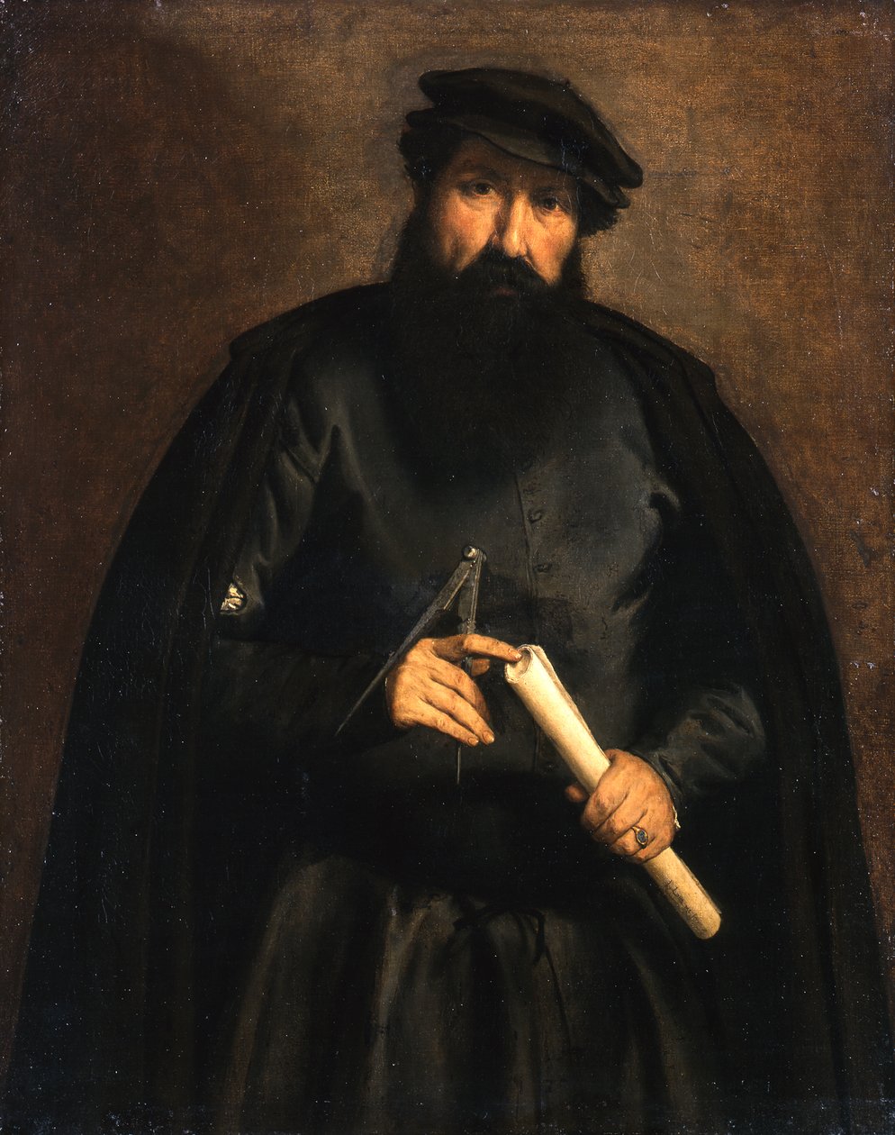 Porträtt av en man med passare och pappersrulle av Lorenzo Lotto