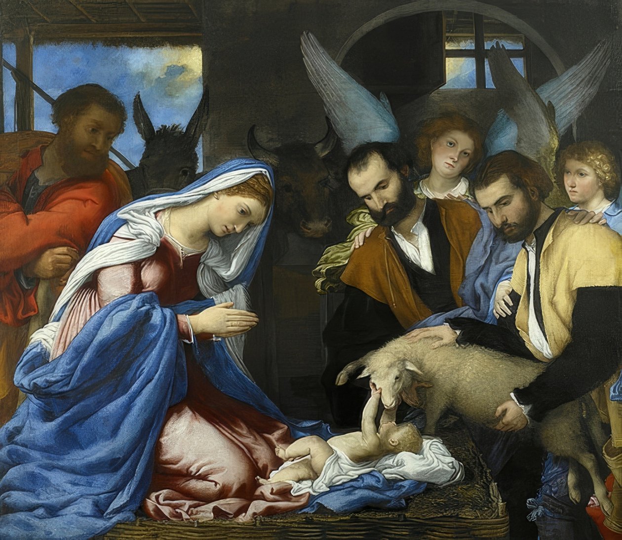 Tillbedjan av Kristusbarnet. Omkring 1534 av Lorenzo Lotto