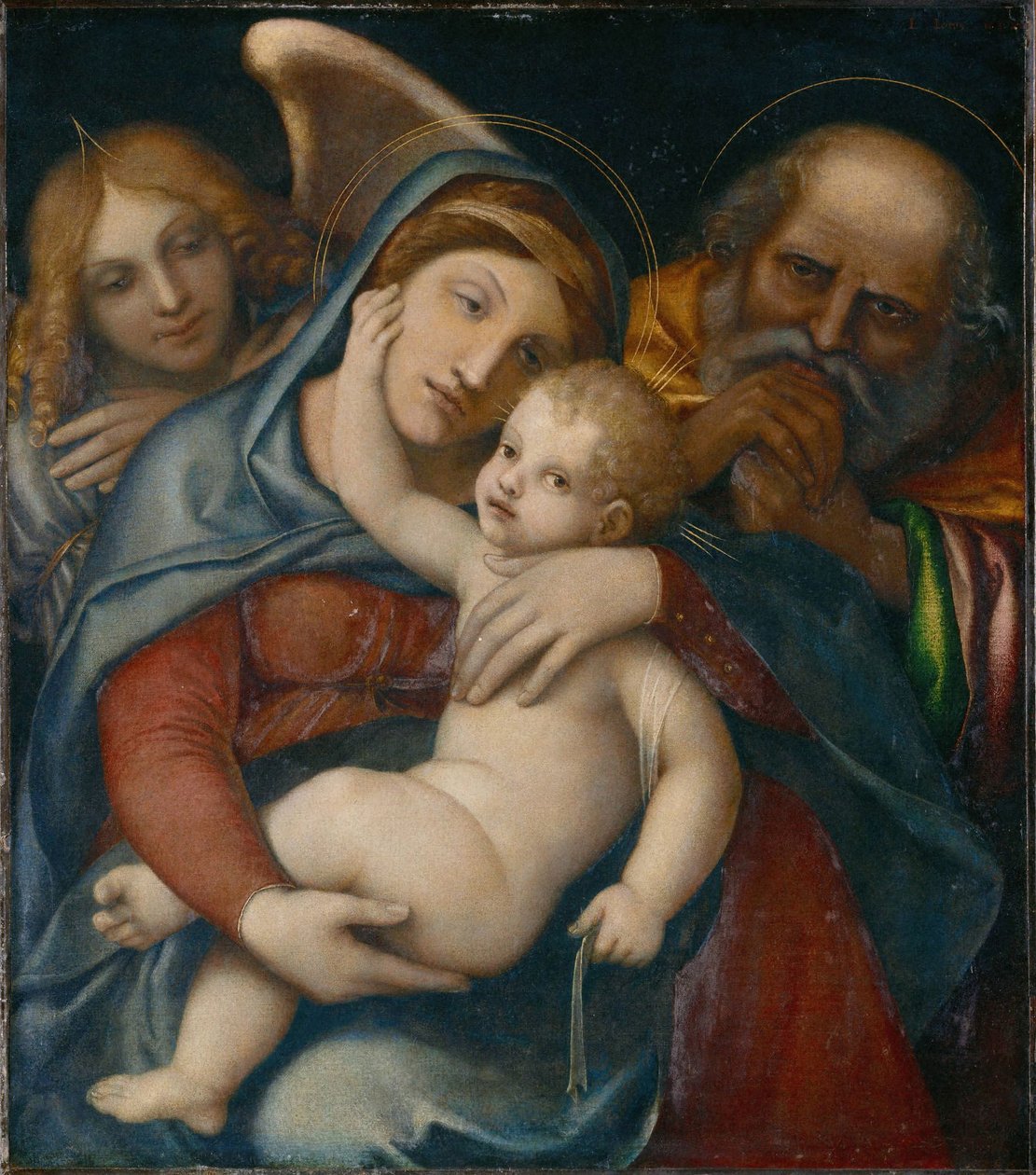 Heliga familjen med ängeln Gabriel av Lorenzo Lotto