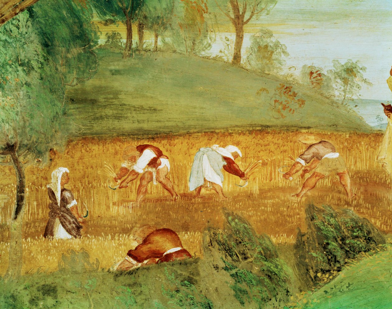 Vänster sida av Capella Suardi, kyrkan Santa Barbara i Bergamo ... (muralmålning) av Lorenzo Lotto