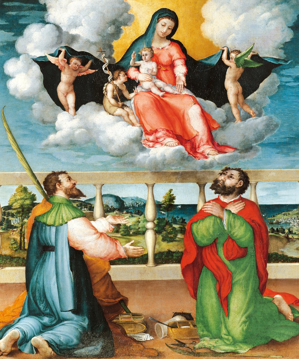 Madonna in Glory med Saints Cosmas och Damian i tillbedjan av Lorenzo Lotto