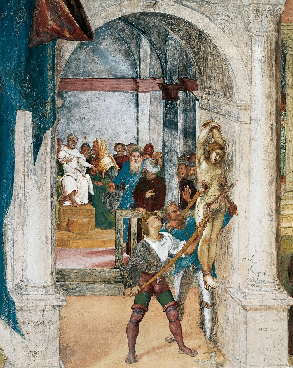 Martyrdom of St Barbara, detalj från Christ-Vine and Legend of Saint Barbara av Lorenzo Lotto (cirka 1480 - 1556), fresk, detalj, Villa Suardi, Capella Suardi, Trescore Balneario av Lorenzo Lotto