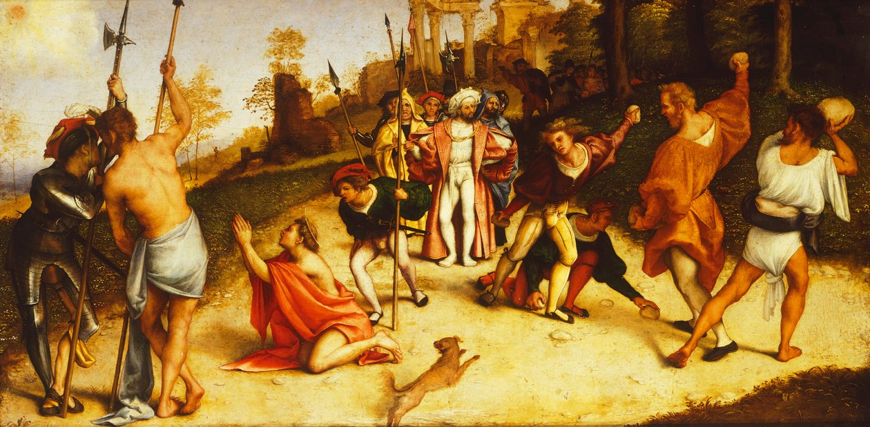 Martyrdom of St Stephen, division av Martinengo altartavla av Lorenzo Lotto (1480 ca 1556), olja på panel, 51x97 cm, ca 1516 av Lorenzo Lotto