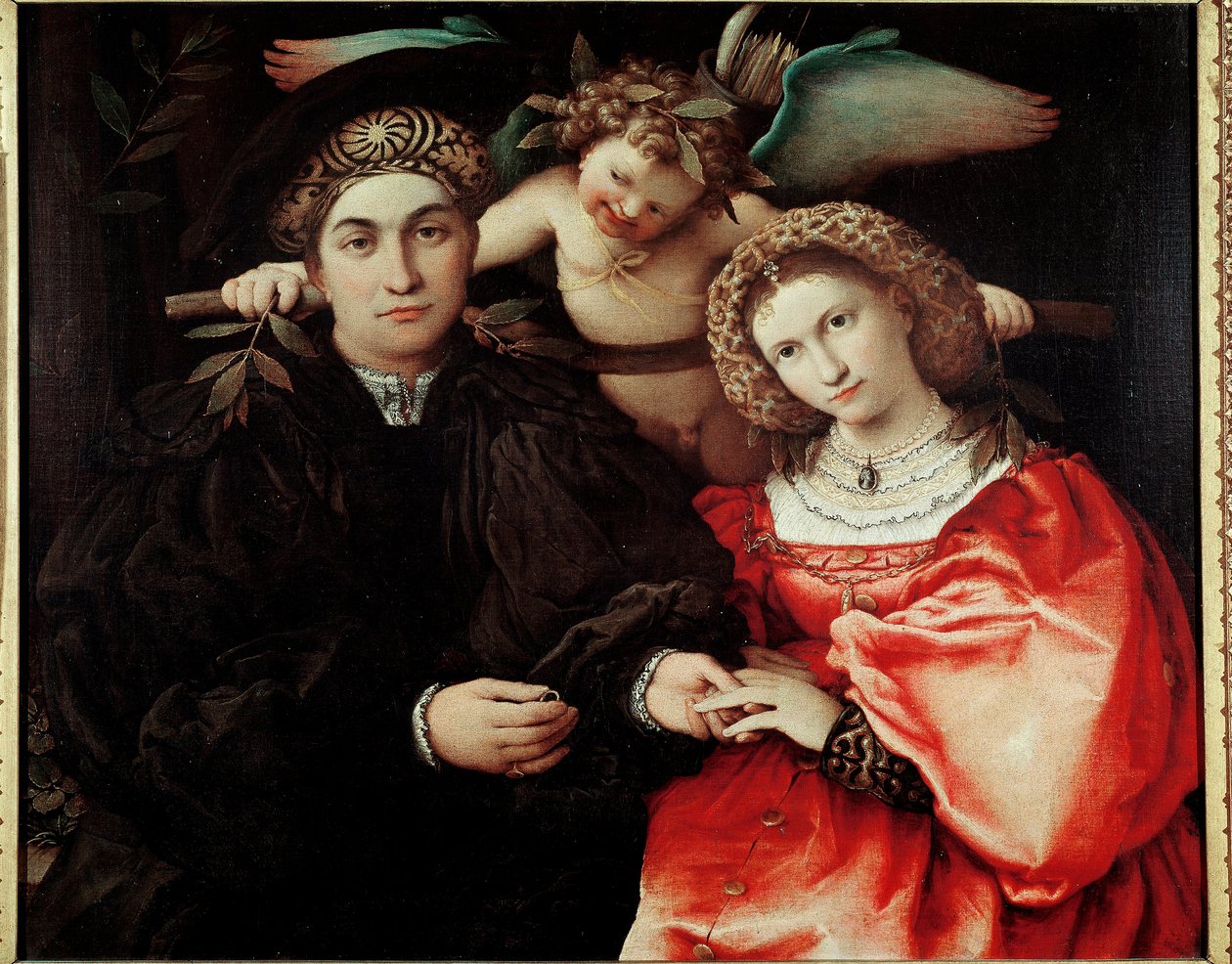 Mästare Marsilio (Marsilio Cassotti) och hans fru (Faustina) Olja på trä av Lorenzo Lotto (ca 1480-1556) 1523 Dim. 71x84 cm Madrid, Musee du Prado- Porträtt av Marsilio Cassotti och hans fru Faustina. Målning av Lorenzo Lotto (1480-1556). Olja på trä, 71 av Lorenzo Lotto