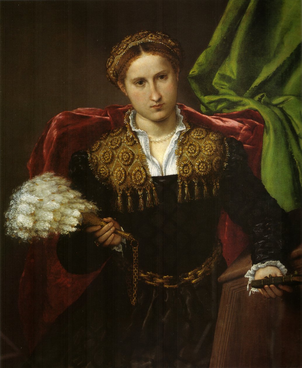 Porträtt av Laura da Pola, fru till Febo da Brescia. av Lorenzo Lotto