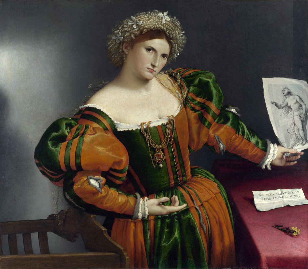 Porträtt av en venetiansk kvinna som Lucrezia av Lorenzo Lotto