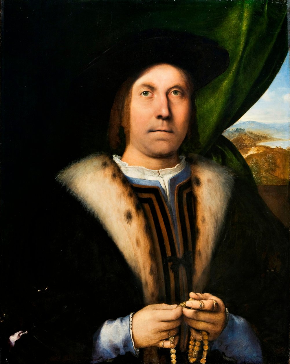 Porträtt av en man med rosenkrans, ca 1520 (olja på pannå) av Lorenzo Lotto