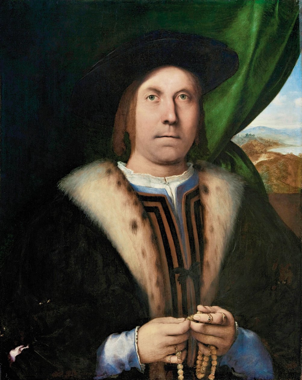 Porträtt av en man med en radband, ca 1515-1520. av Lorenzo Lotto