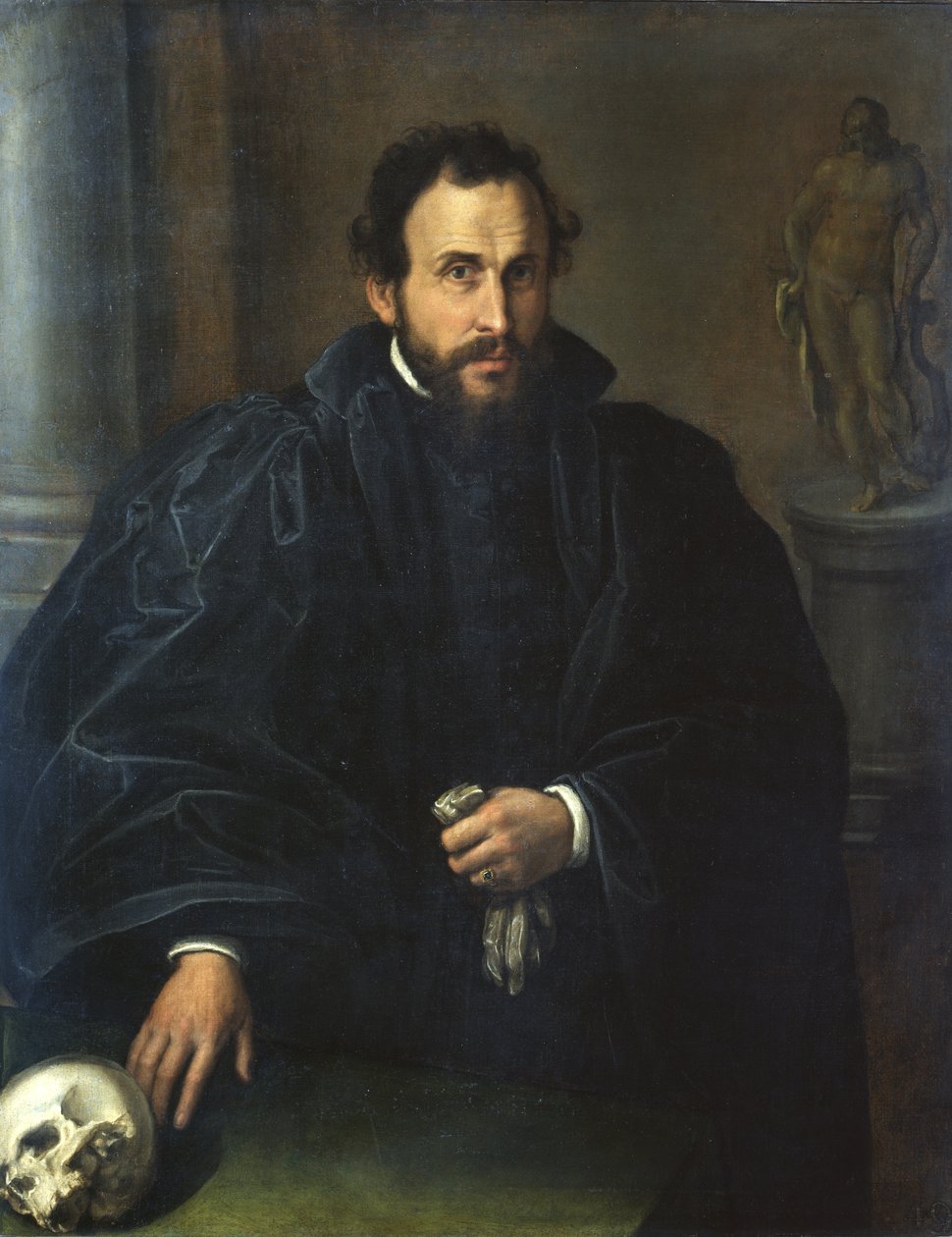 Porträtt av en man med en skalle, c.1545 av Lorenzo Lotto