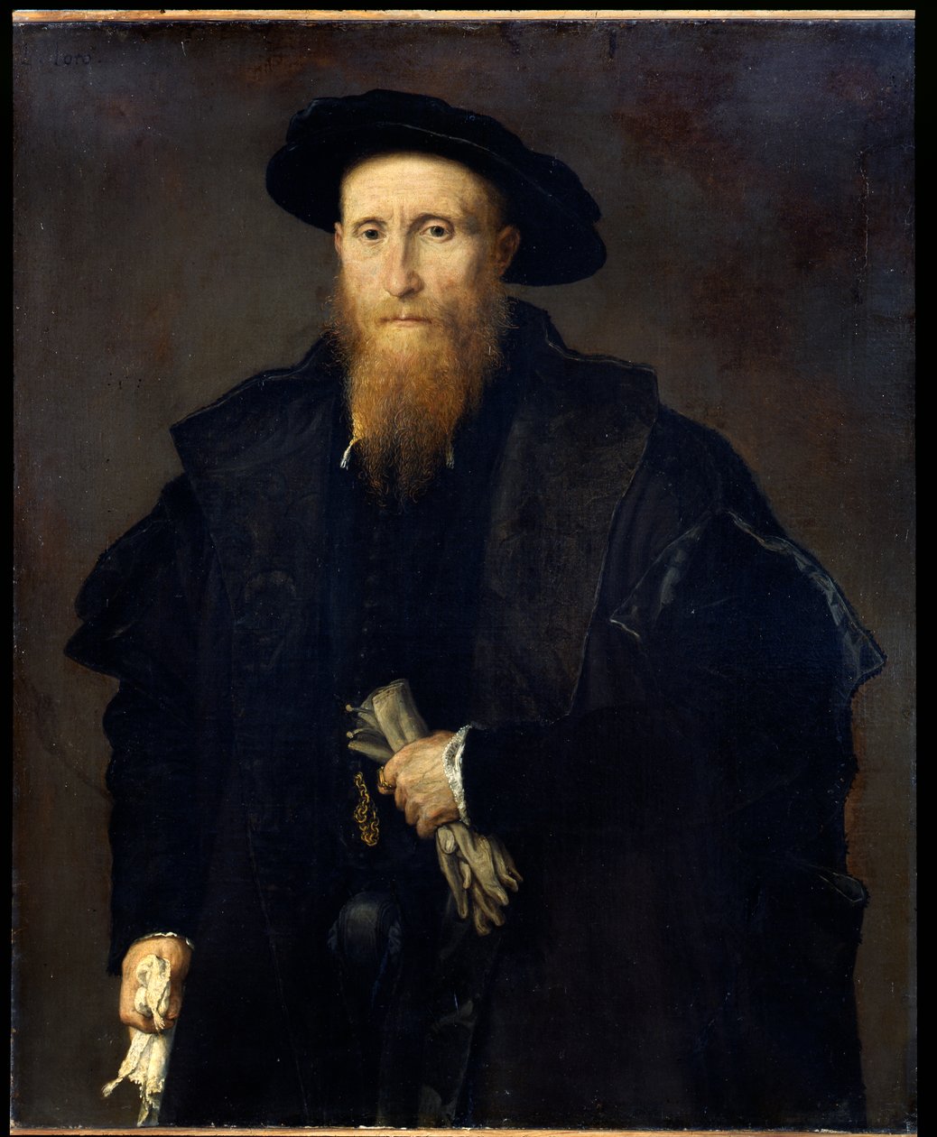 Porträtt av en äldre herre med handskar (Liberale da Pinedel?) av Lorenzo Lotto