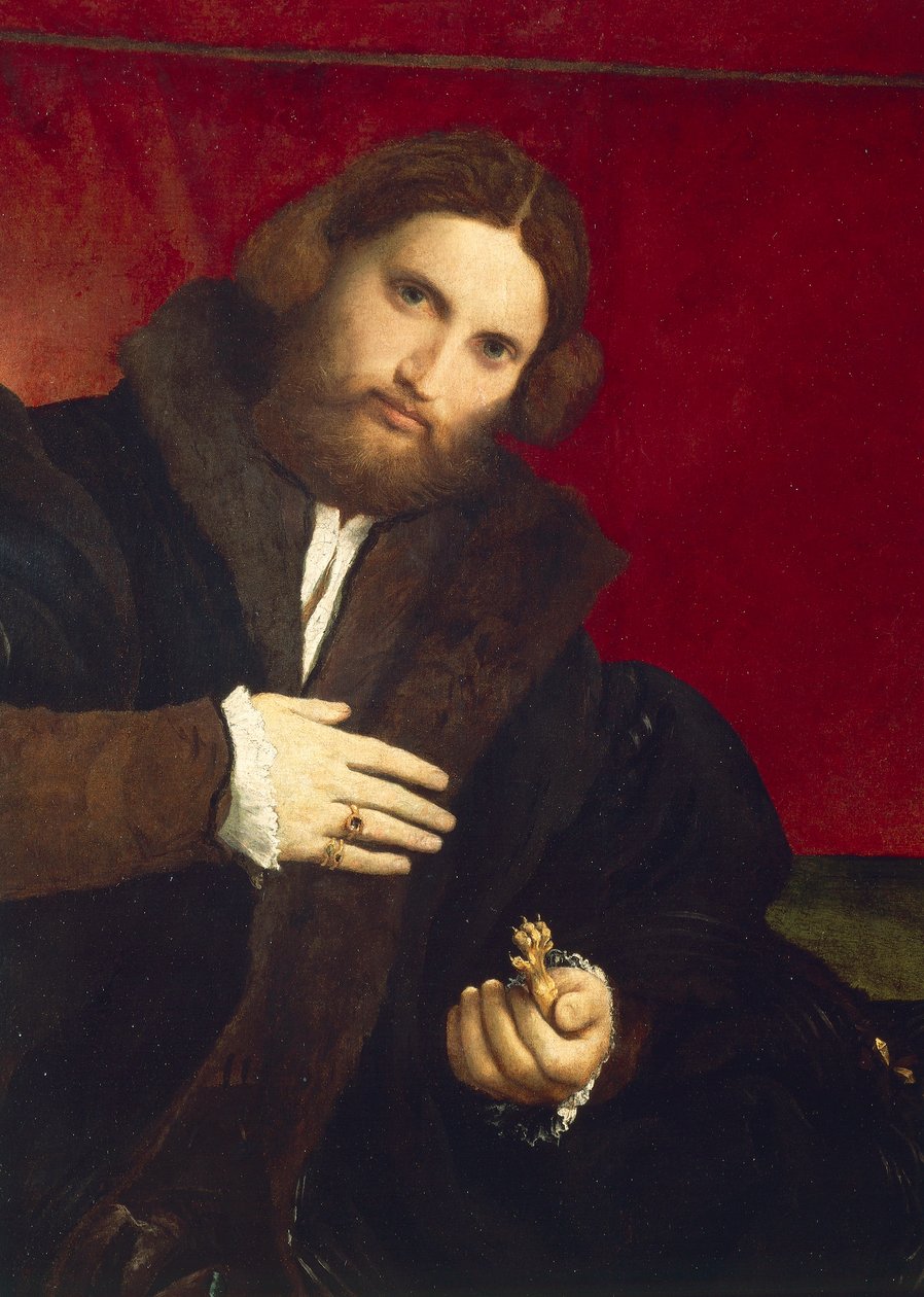 Porträtt av gentleman med lejontass, av Lorenzo Lotto (1480 ca-1556), olja på duk, 95,5 x 69,5 cm av Lorenzo Lotto