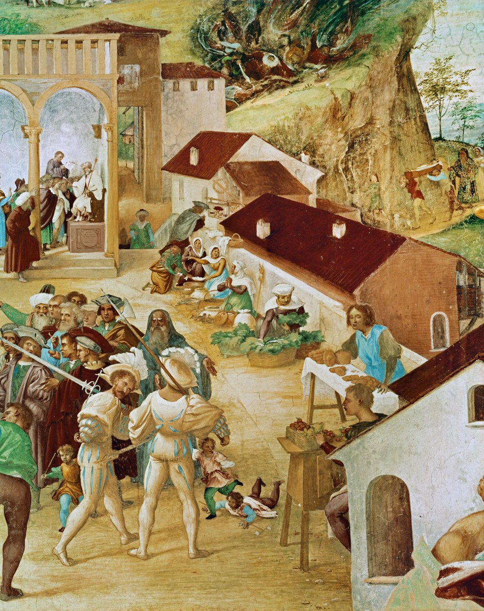 Högra sidan av Capella Suardi, kyrkan Santa Barbara i ... (muralmålning) av Lorenzo Lotto