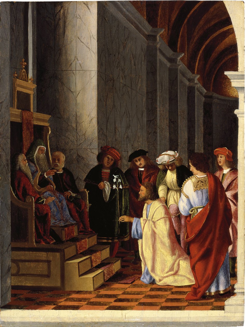 Saint Joseph inför översteprästen av Lorenzo Lotto