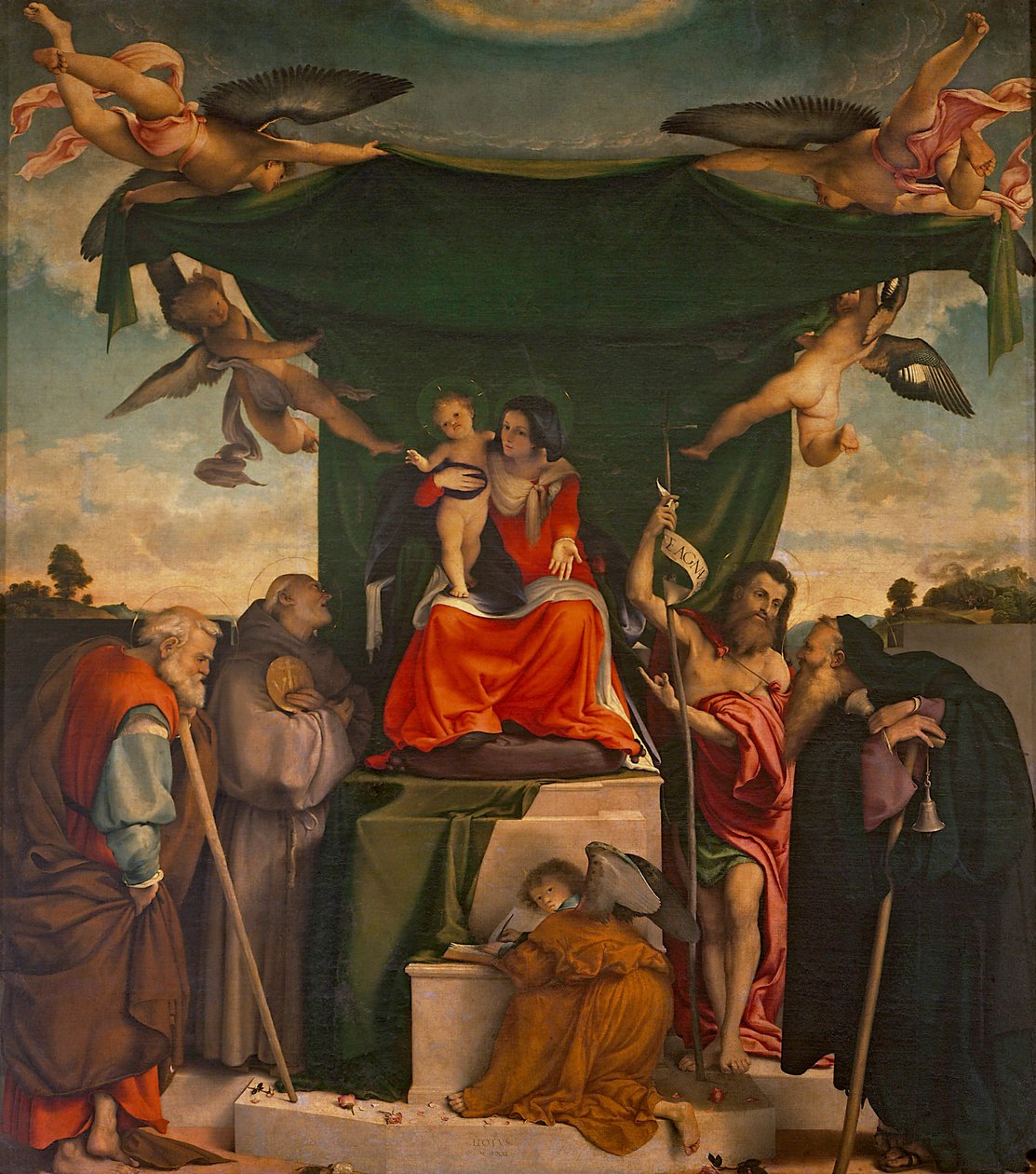 San Bernardino altartavla av Lorenzo Lotto (ca 1480-1556), olja på duk, 300x275 cm San Bernardino Pignolo-kyrkan, Bergamo av Lorenzo Lotto