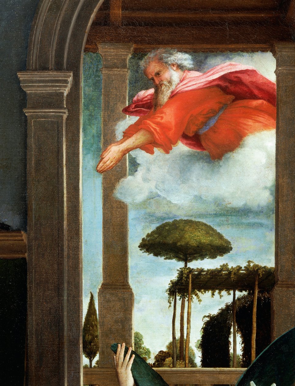 Den evige fadern, detalj från bebådelsen, ca 1434, av Lorenzo Lotto (1480-1556), olja på duk av Lorenzo Lotto