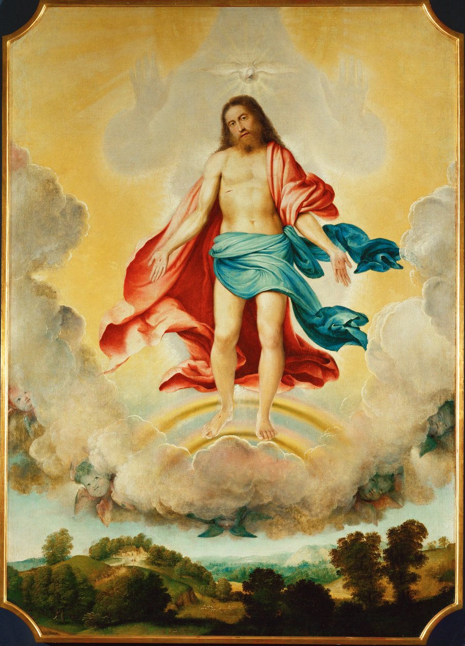 Den heliga treenigheten (målning på duk) av Lorenzo Lotto