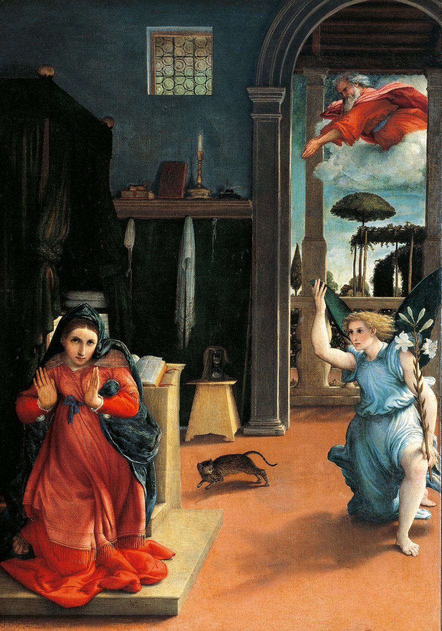 The Recanati Annunciation, cirka 1532, av Lorenzo Lotto (1480 ca- 1556), olja på duk av Lorenzo Lotto
