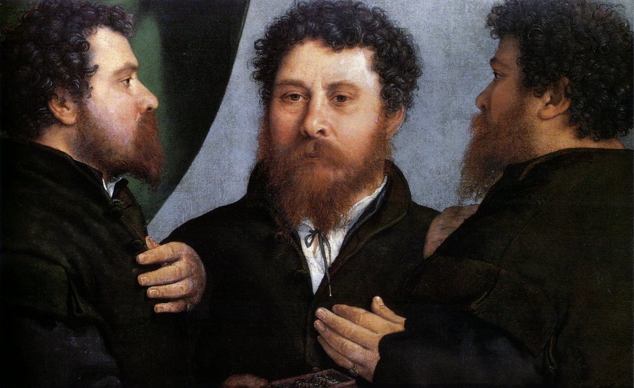 Trippelporträtt av en guldsmed (Bartolomeo Carpan) av Lorenzo Lotto