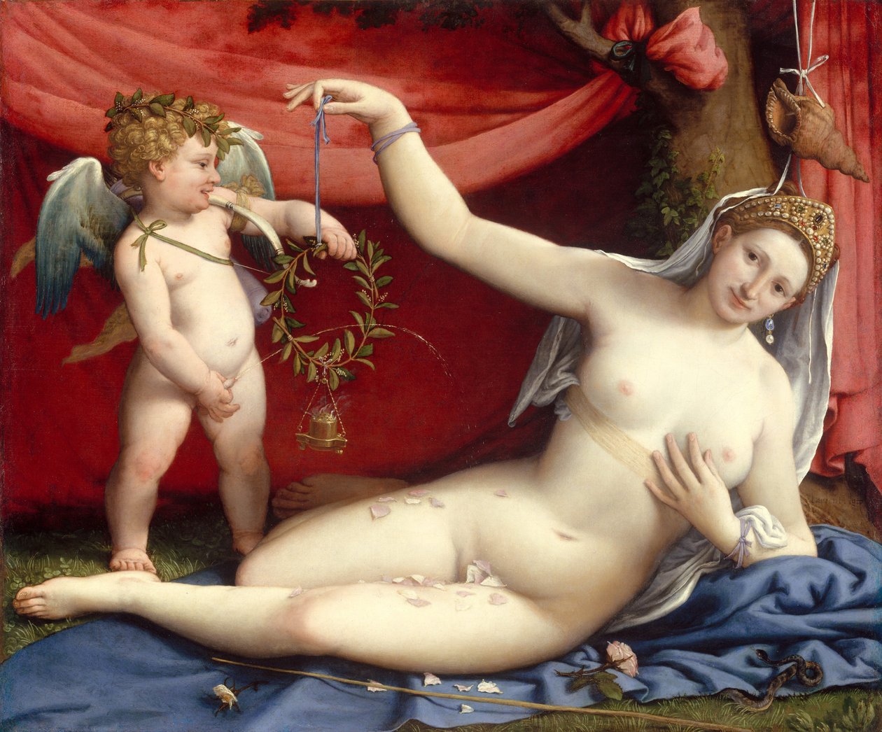 Venus och Amor, ca 1525 (olja på duk) av Lorenzo Lotto