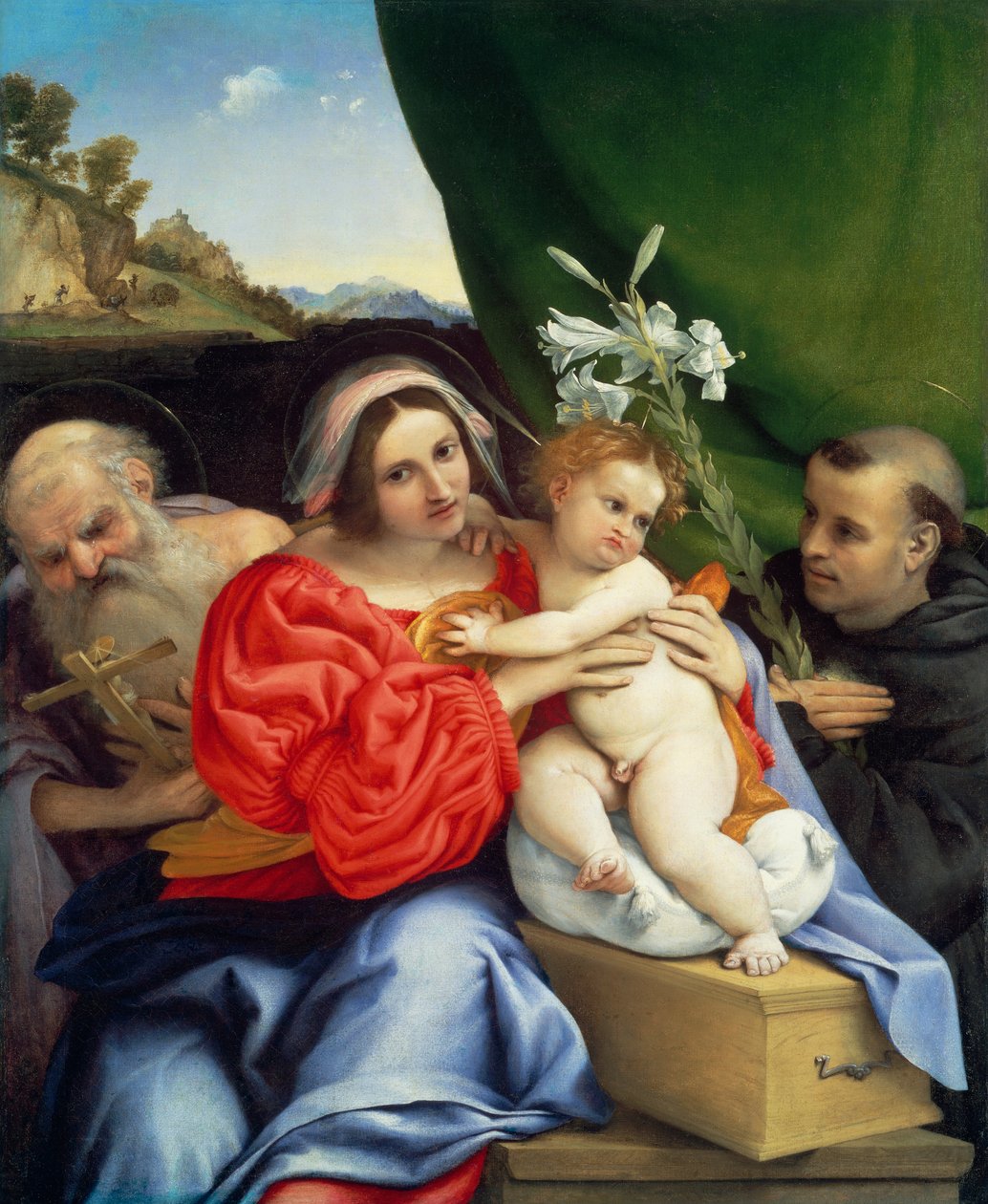 Jungfrun och barnet med de heliga Hieronymus och Nikolaus av Tolentino av Lorenzo Lotto