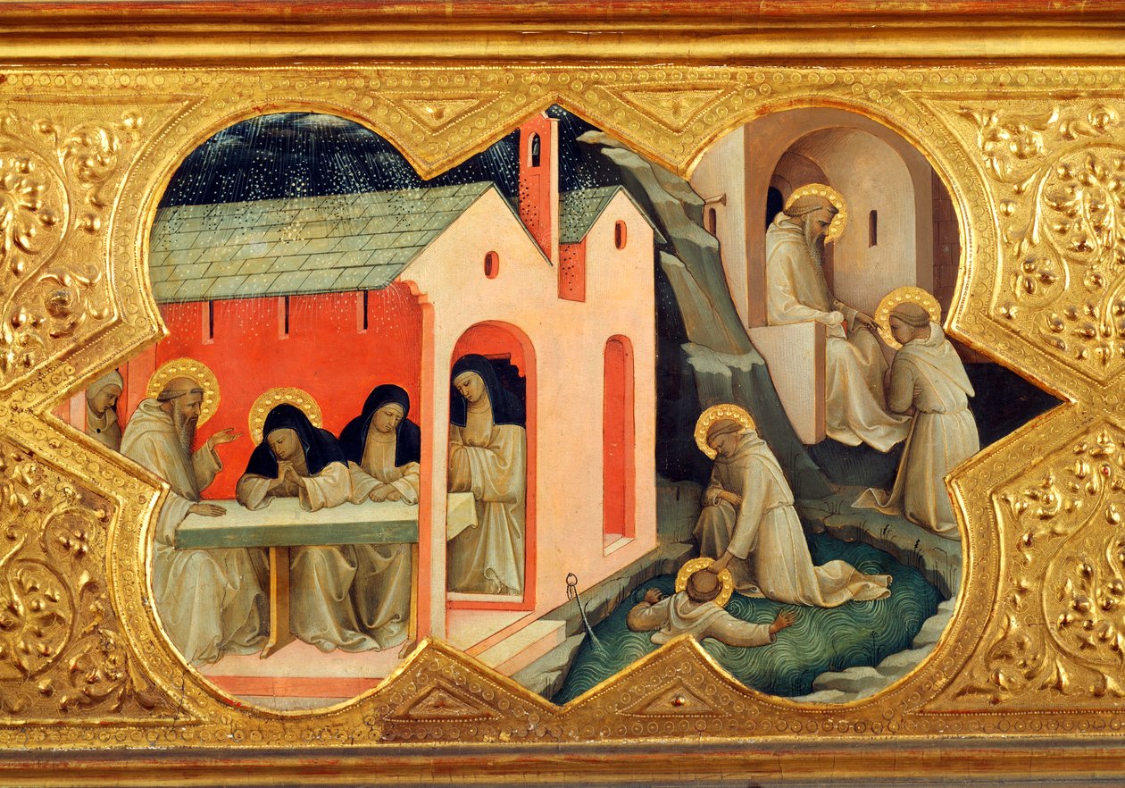 S:t Bernardinos och S:t Benedikts historia, detalj av predella vid Jungfruns kröning av Lorenzo Monaco