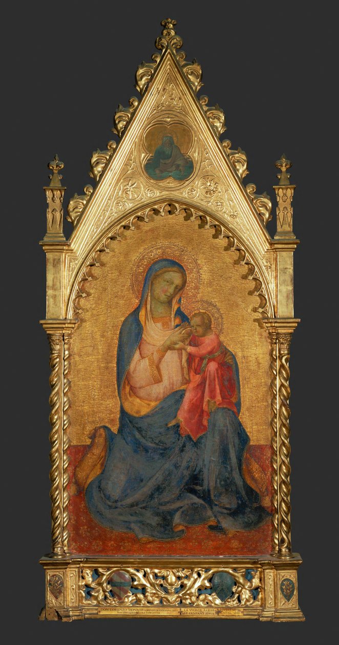 Madonna och barnet, i medaljongen ovanpå: Gudfadern ... av Lorenzo Monaco