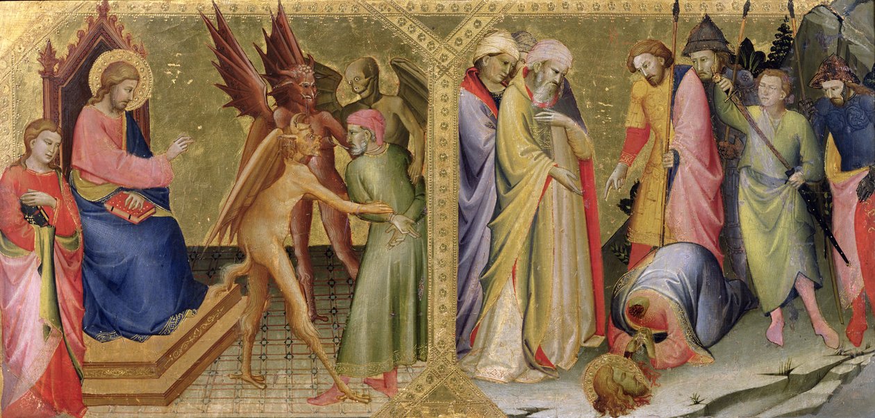 St. James and Hermogenes och The Martyrdom of St James, predellapanel från en altartavla för Nobili-kapellet i Santa Maria degli Angeli, Florens av Lorenzo Monaco