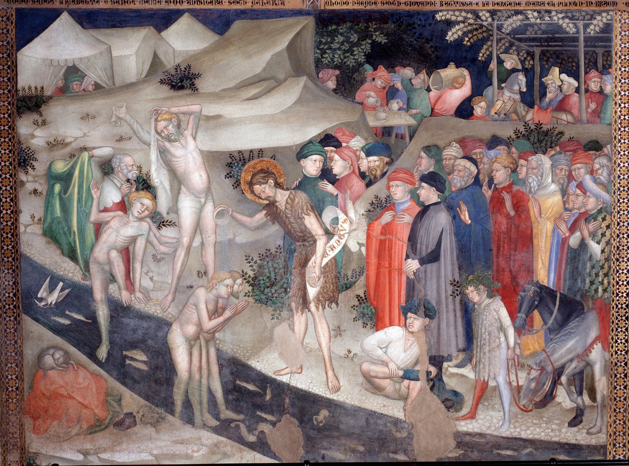 Sankt Johannes Döparen döper neofyterna på Jordanflodens strand Fresco av Lorenzo av Lorenzo Salimbeni
