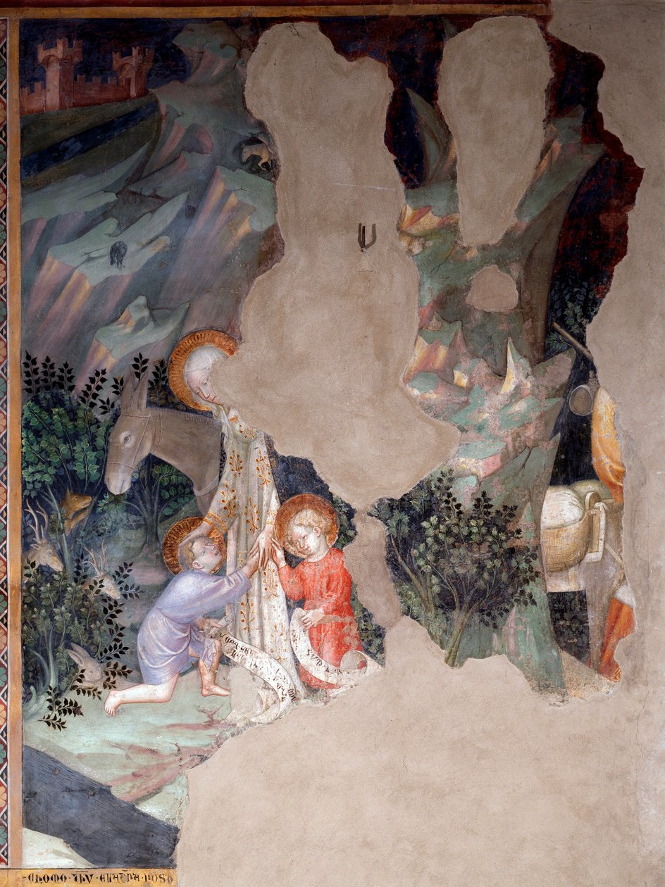 Mötet mellan Maria och Jesus med Johannes Baptist som barn, detalj (fresko av Lorenzo Salimbeni