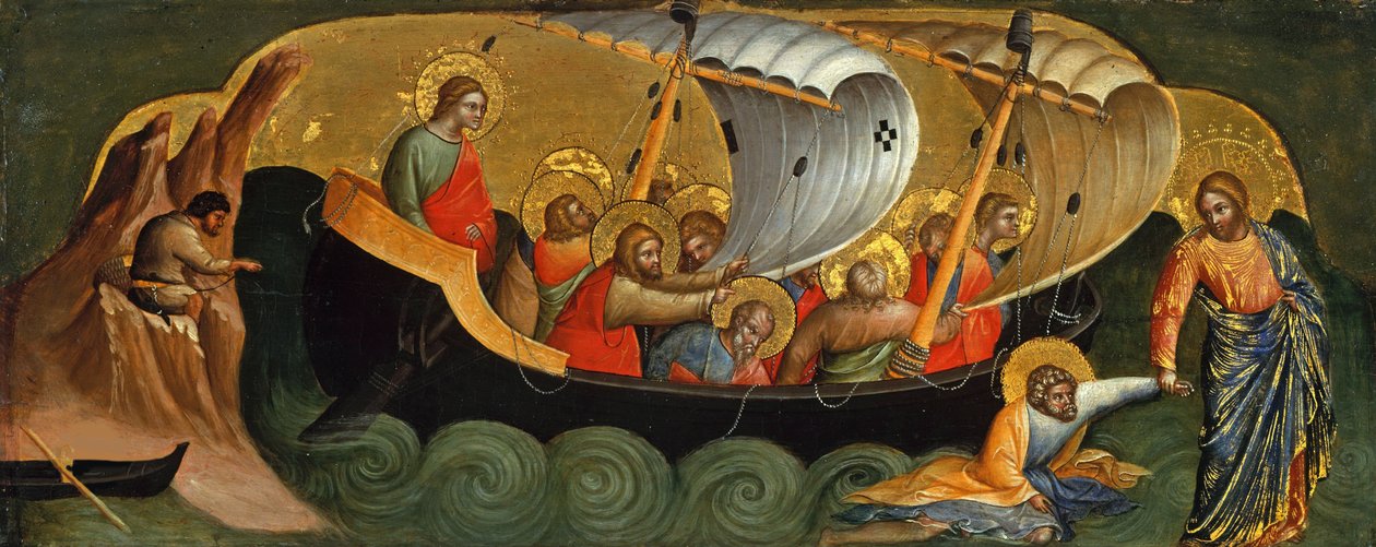 Kristus räddar Peter från drunknande Predella Panel, ca 1370. av Lorenzo Veneziano