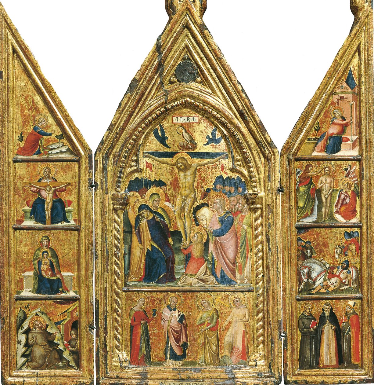 Bärbar triptyk med en central korsfästelse av Lorenzo Veneziano