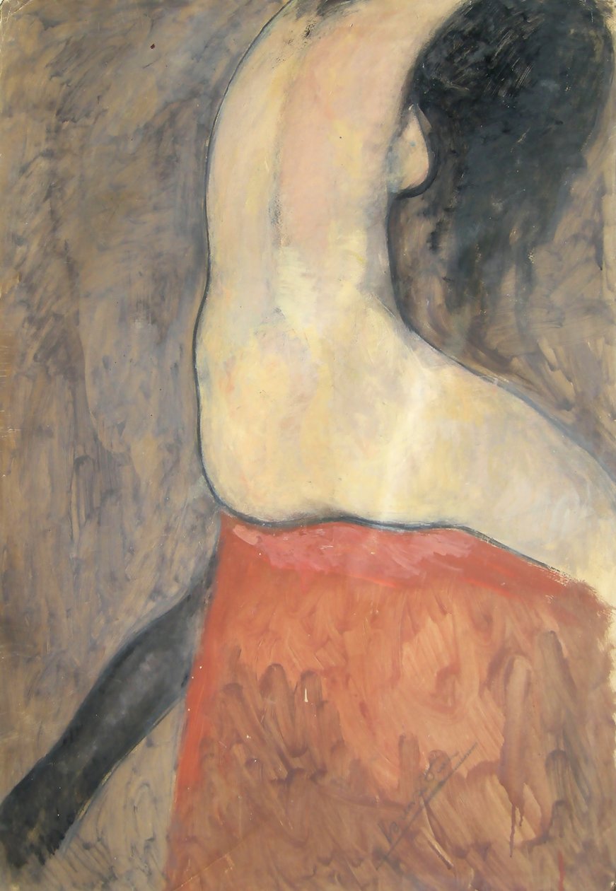 Naken figur bakifrån, ca 1910-12 (olja på kartong) av Lorenzo Viani