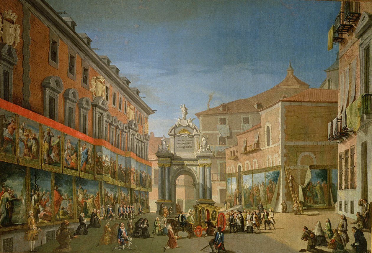 St. Marys triumfbåge på huvudgatan i Madrid (olja på duk) av Lorenzo de Quiros