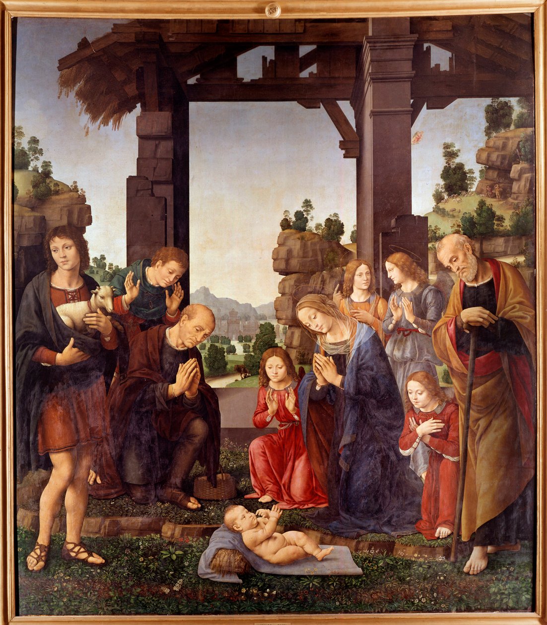 Tillbedjan av herdarna Målning av Lorenzo di Credi (1458-1537) 1400-talets sön. 2,24x1,96 m Florens, galleria degli Uffizi (Kontor) av Lorenzo di Credi
