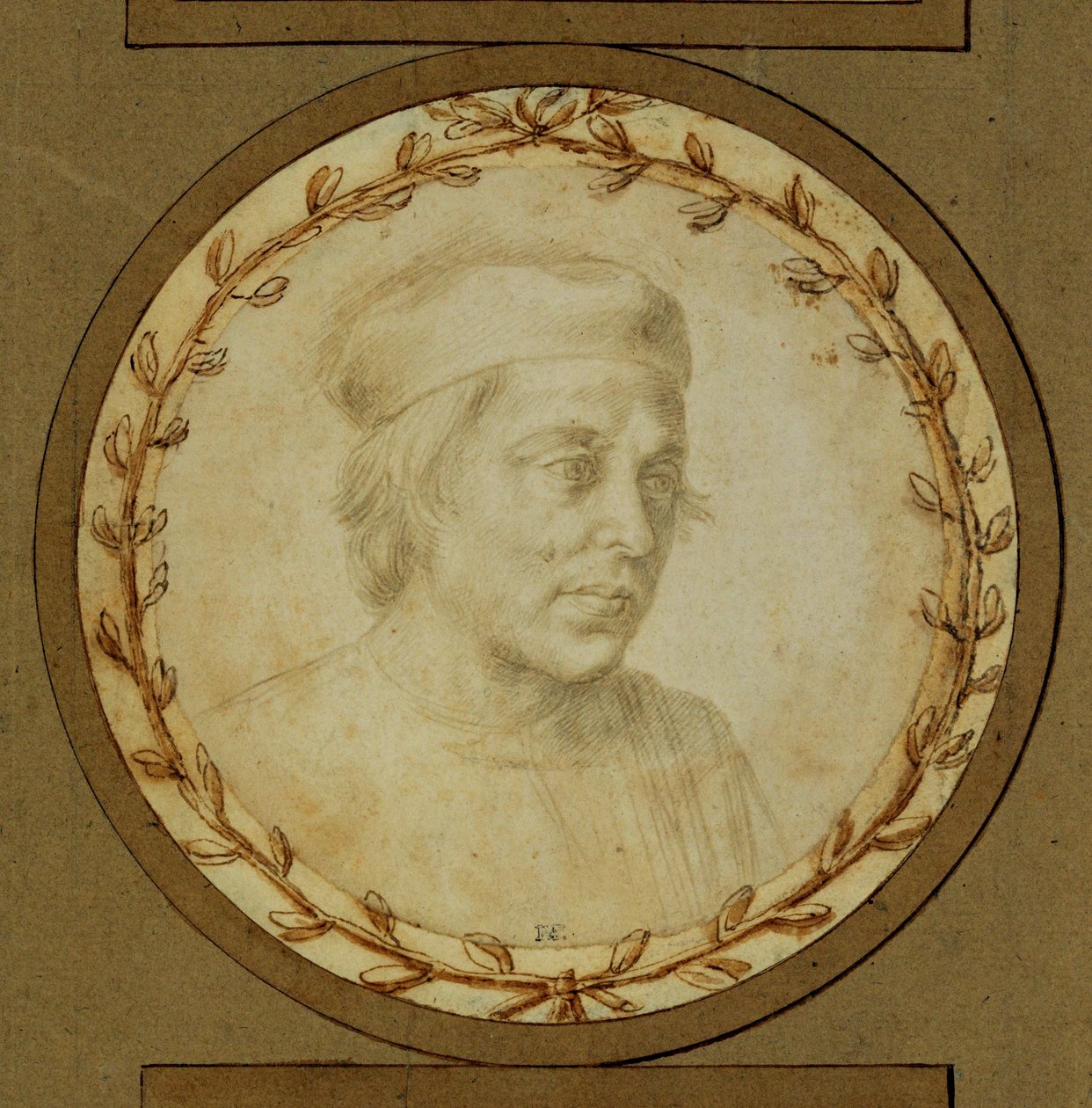 Byst av en man med kalott ... av Lorenzo di Credi